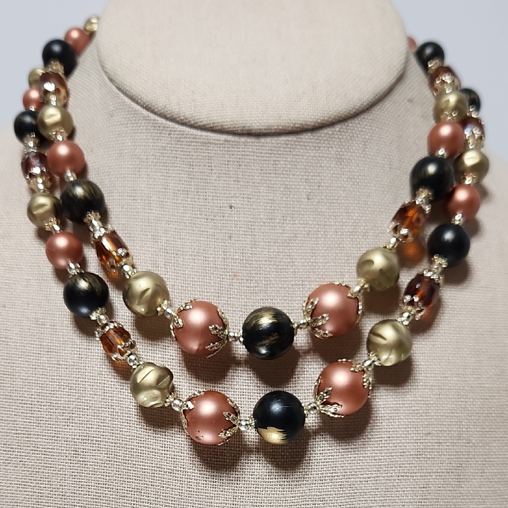 Elegant Vintage Japan Amber Multi-Color Beaded Necklace